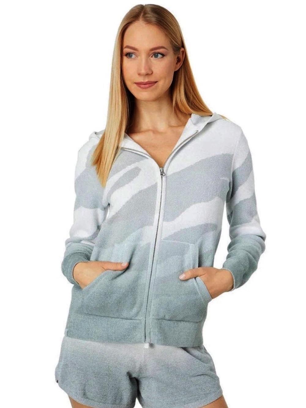 Barefoot Dreams Ocean Reef Ombre Zip-Up Hoodie Grey Size Medium